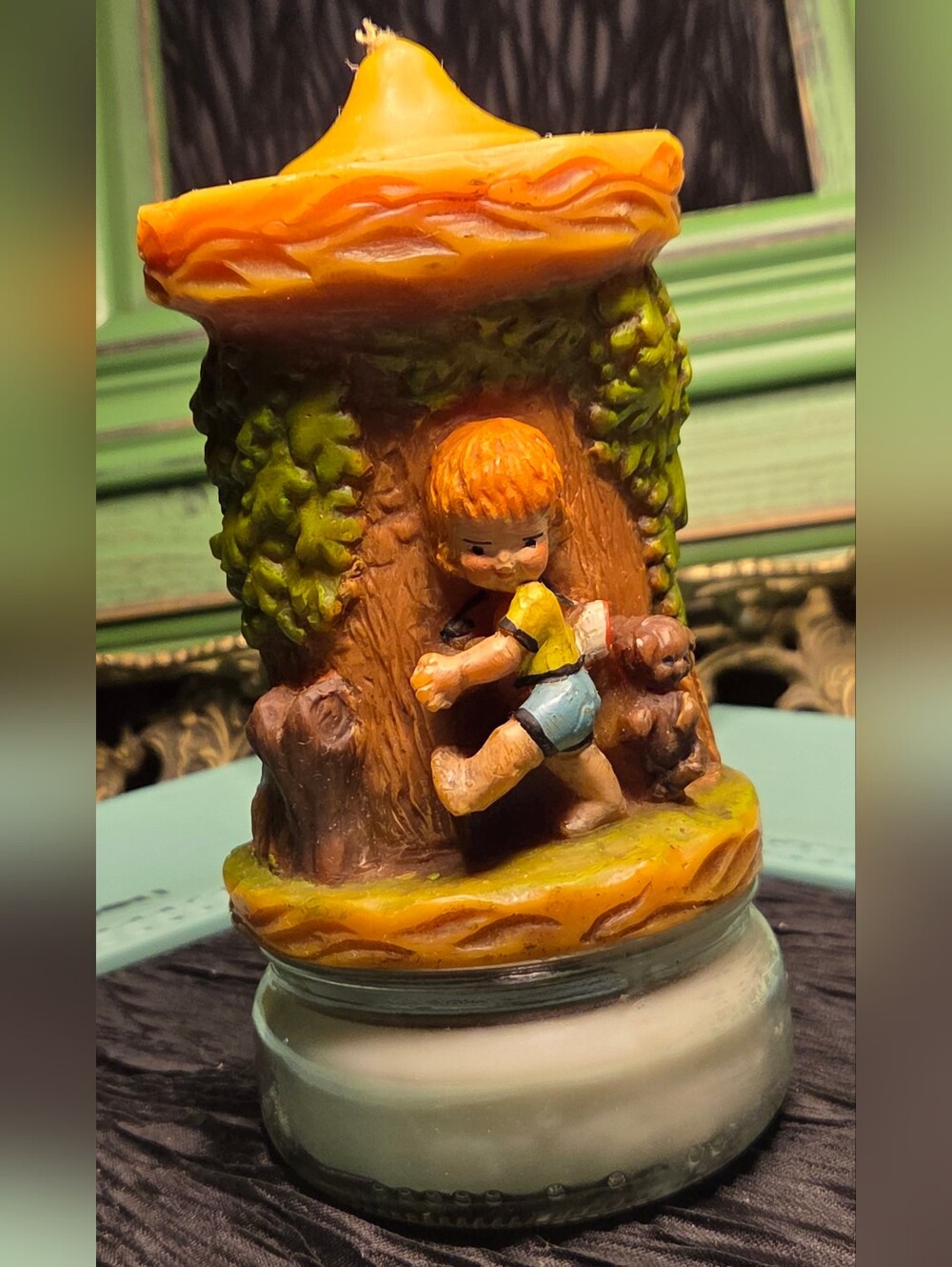 Vintage German Hand painted Candle "Child & Teddy Bear"  - Gunter Kerzen